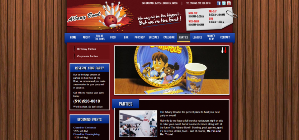 Albany Bowl website -- events page