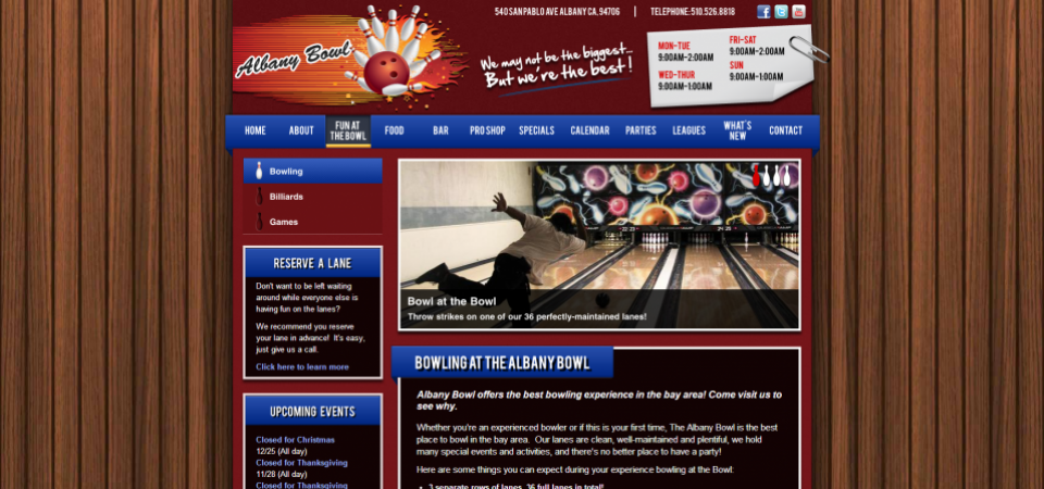 Albany Bowl website -- typical About page