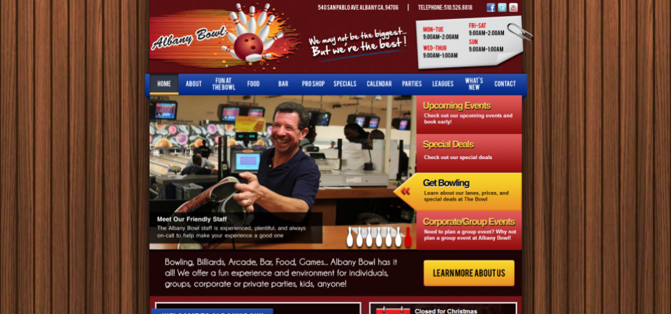 Albany Bowl website Home page